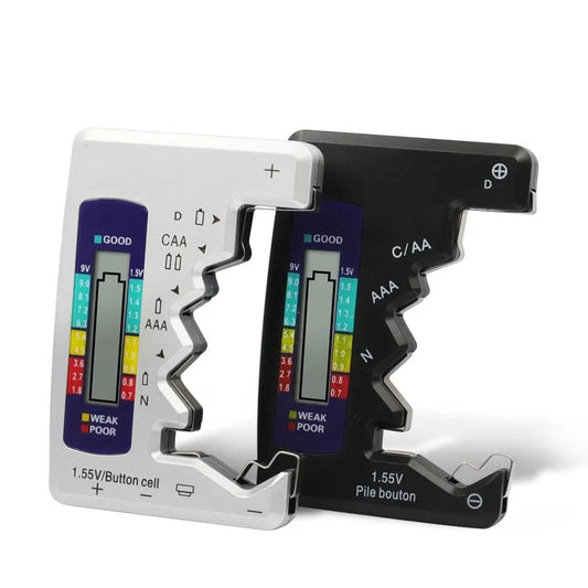 Two universal battery testers showing battery levels and conditions for different battery types.