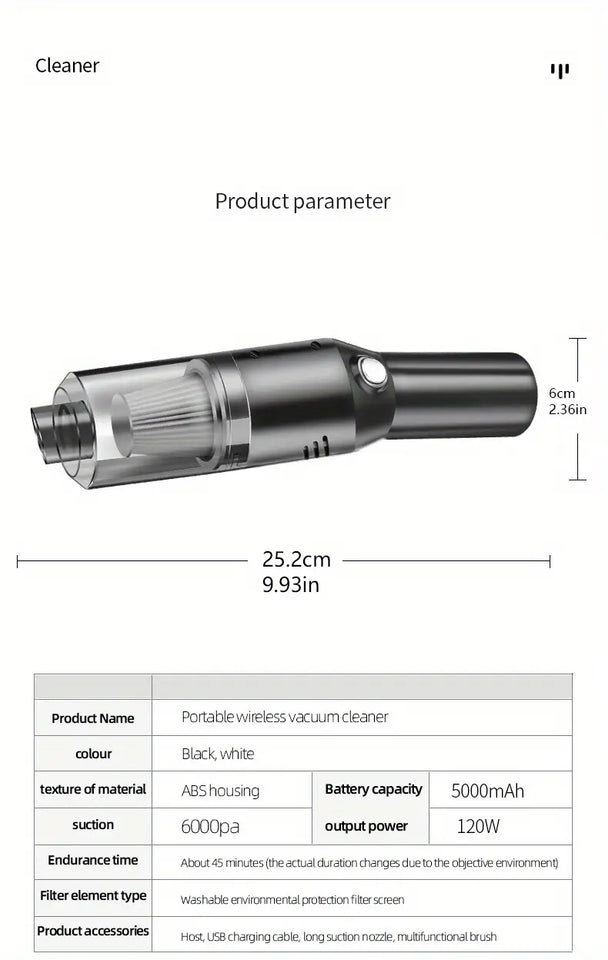 Wireless Car Vacuum Cleaner with Powerful Suction