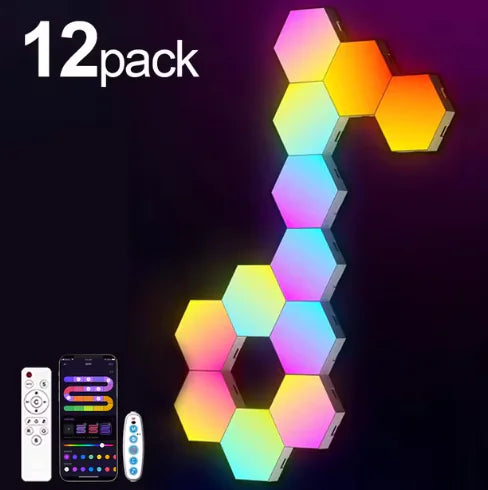 RGB Smart Hexagonal Wall Lamp – Color-Changing Ambient Light with Music Sync & App Control